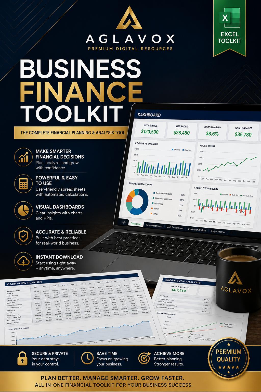 AGLAVOX Business Finance Toolkit — All-in-One Financial Planning & Analysis Spreadsheet