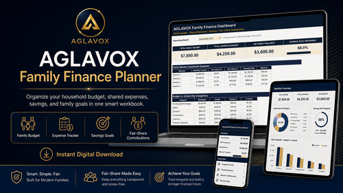 AGLAVOX Family Finance Planner digital Excel workbook